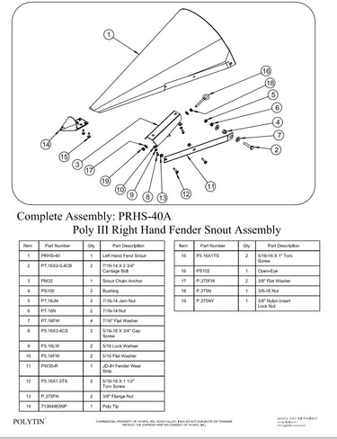 PRHS-40A -- RH Fender Snout Assembly, JD Green